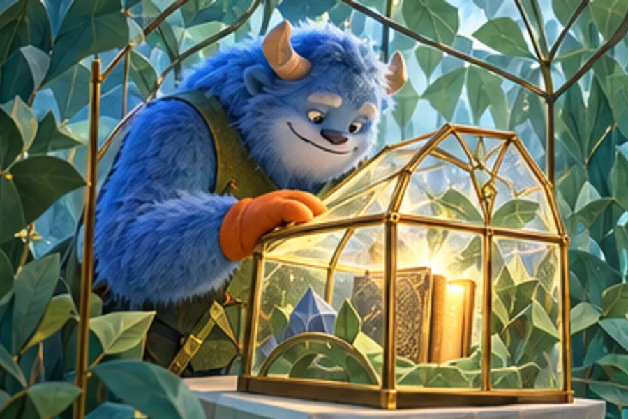 Brio closes a glowing journal inside a protective greenhouse