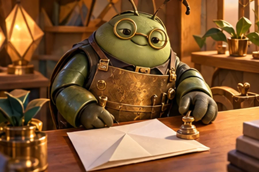 Moss keeps a folded agreement beside a brass seal